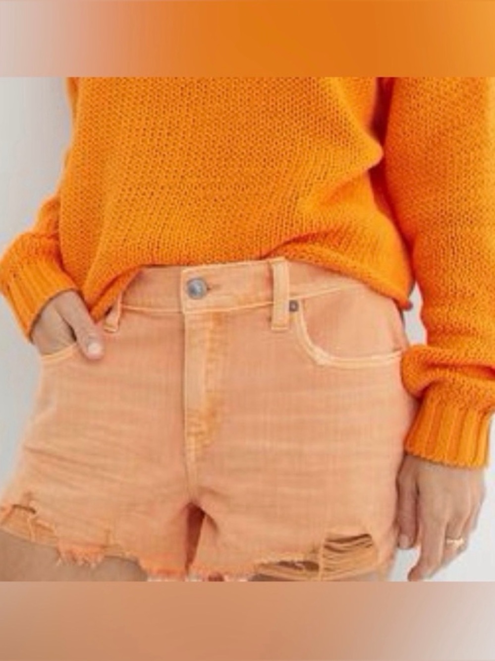 aerie Daydream Distressed Orange Denim Cutoff Shorts Sz M
